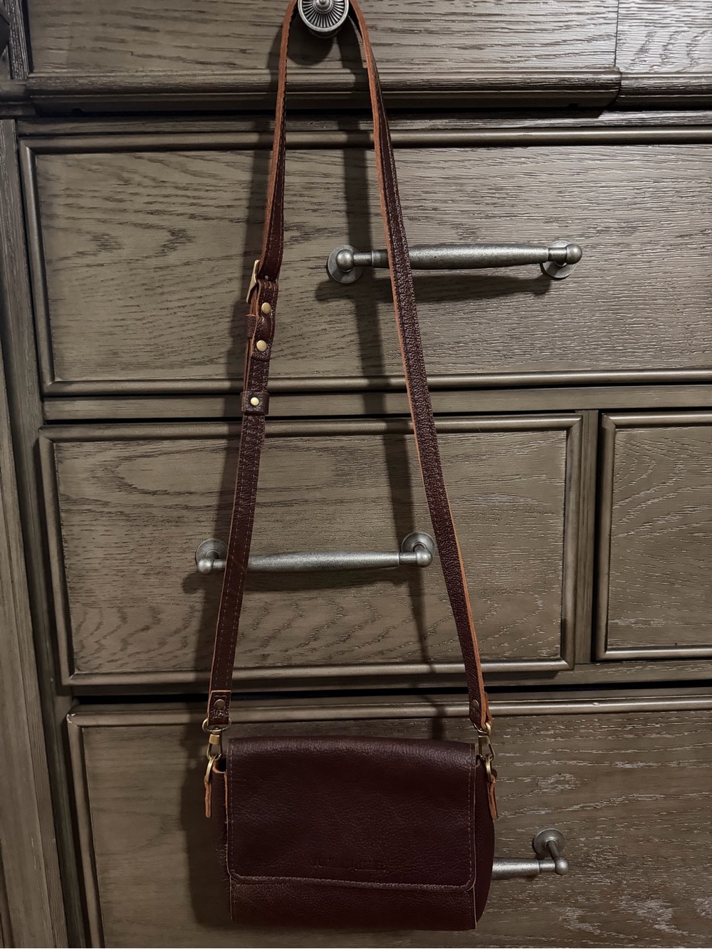 Portland Leather Dark Brown Pebbled Leather Crossbody Bag